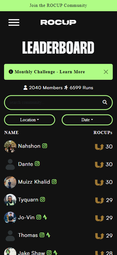 Rocup Mobile Leaderboard Website