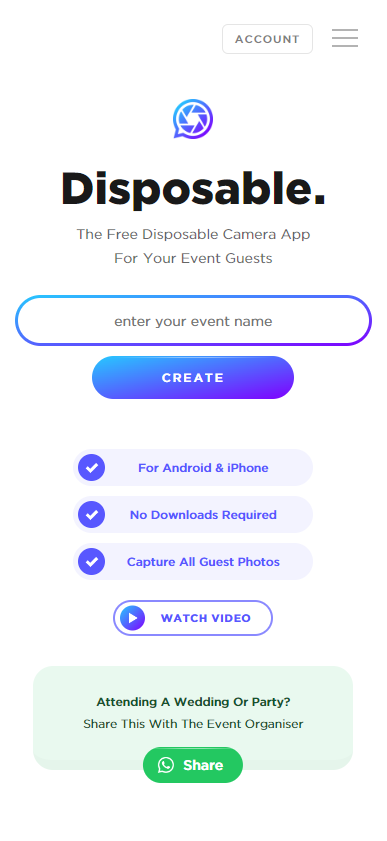 Disposable.app Mobile Website